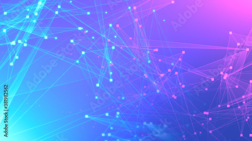 Abstract purple blue polygon tech network with connect technology background. Abstract dots and lines texture background. 3d rendering.