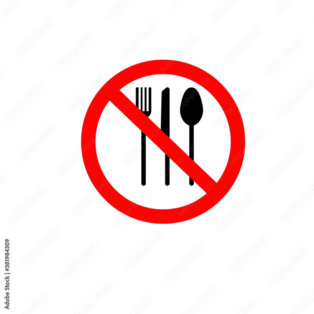 It is forbidden to eat. Prohibiting sign. Icon, sticker. Vector It is forbidden to eat. Prohibiting sign. Icon, sticker. Vector