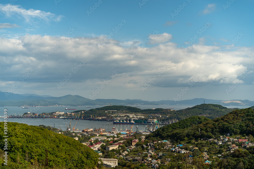 Urban landscape with views of the city and Nakhodka Bay