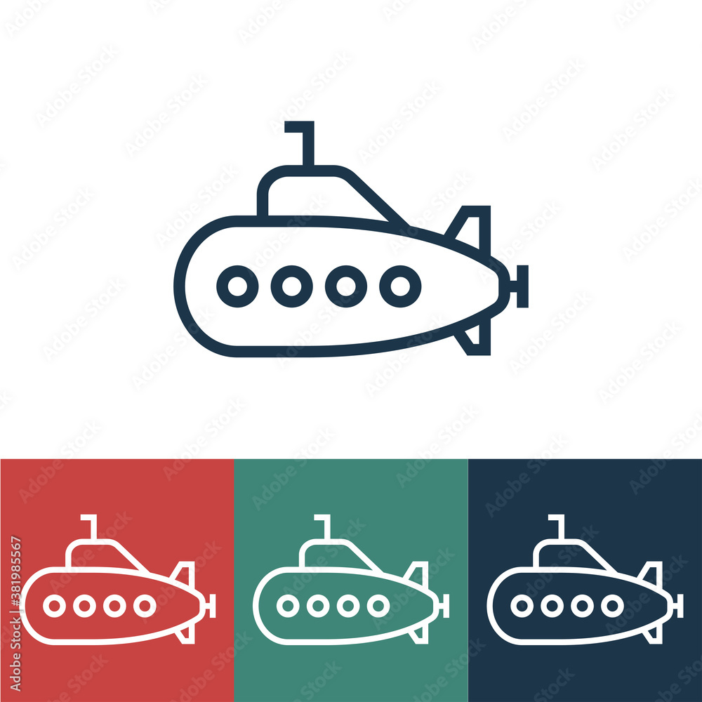 Linear vector icon with submarine