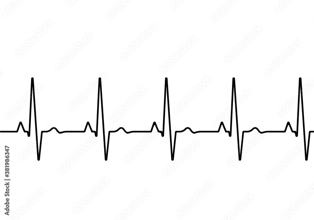 Heart rate graph. Heart beat. Ekg icon wave. Black and white color. Stock vector illustration.	
