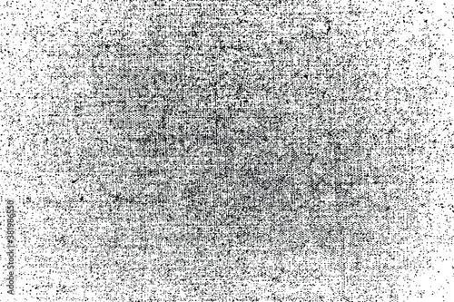 Grunge fabric texture. Monochrome gray background with a natural coarse linen with spots, noise and graininess. Overlay template.  Vector illustration