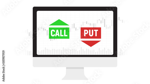 Options Trading. Put and Call options online. Stocks market trading background. Vector.