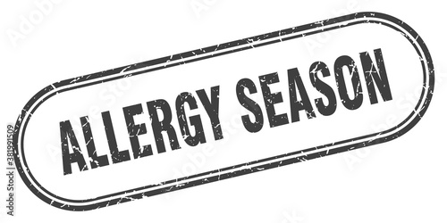 allergy season stamp. rounded grunge textured sign. Label