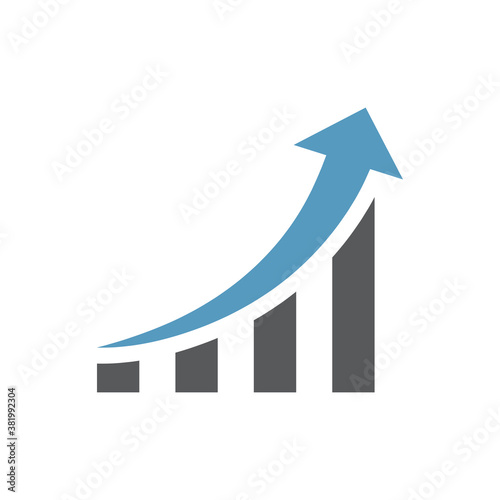 Growth bar infographic or chart with arrow icon. Data analysis graph  growing up business vector.