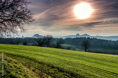 View on Hohentwiel mountain in spring time