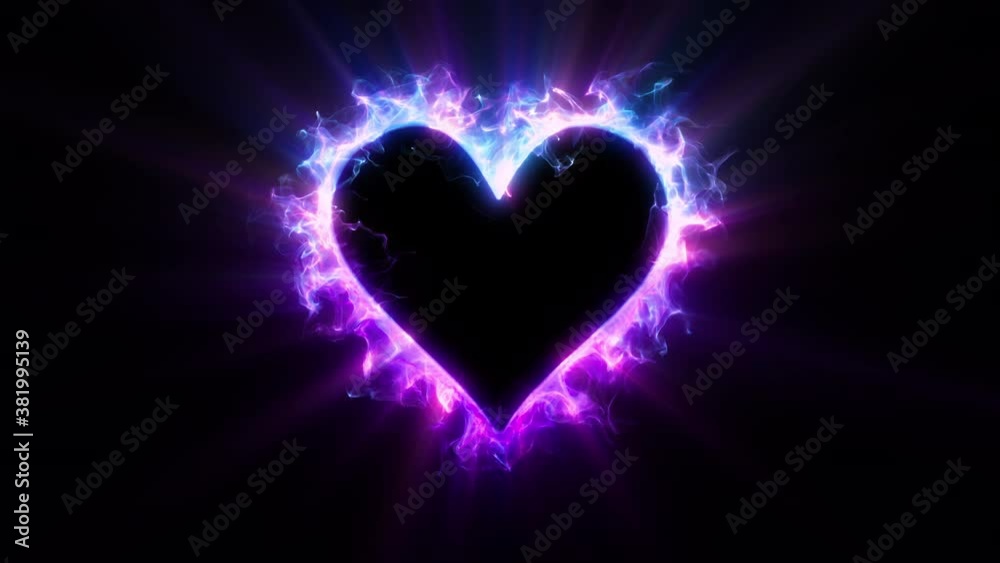 Pink Magenta color glowing burning heart shape Valentine's Day love card. Romantic lovely logo copy space animation. Vivid colored smoke flame. Isolated on black alpha copyspace 4k 60fps