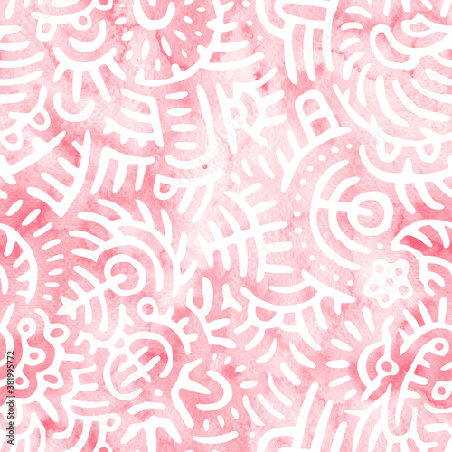 Seamless bohemian pattern. White and pink print. Ethnic and tribal motives. Vector illustration.