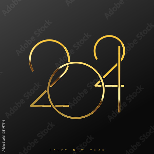 Happy New Year card with golden modern text. 2021. Vector