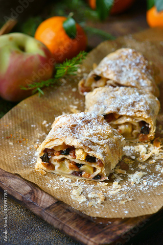 festive Apple strudel with raisins