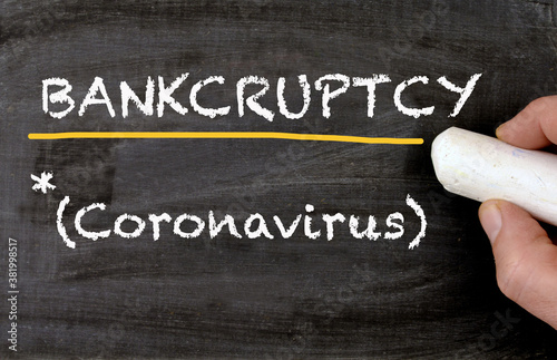 Chalkboard Bankcruptcy while coronavirus written  photo