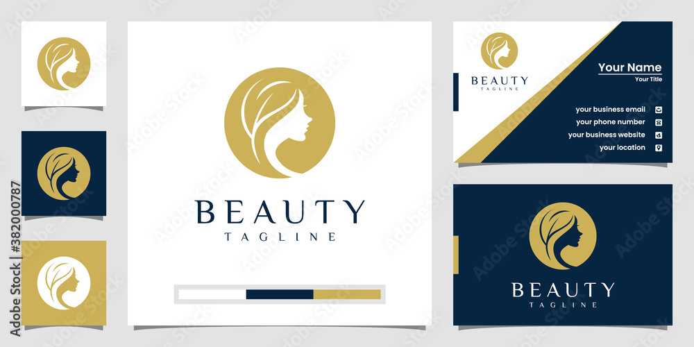 Beautiful woman hair salon logo and business card Beautiful woman hair salon logo and business card