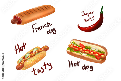 Tasty fresh hot dogs meal set