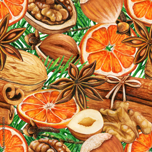 Watercolor high quality winter spices pattern