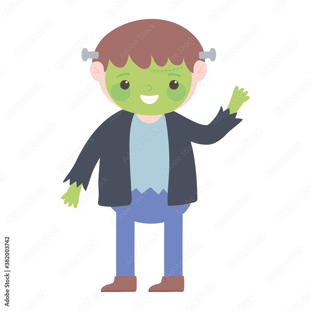 happy halloween, boy monster costume cartoon character isolated design icon