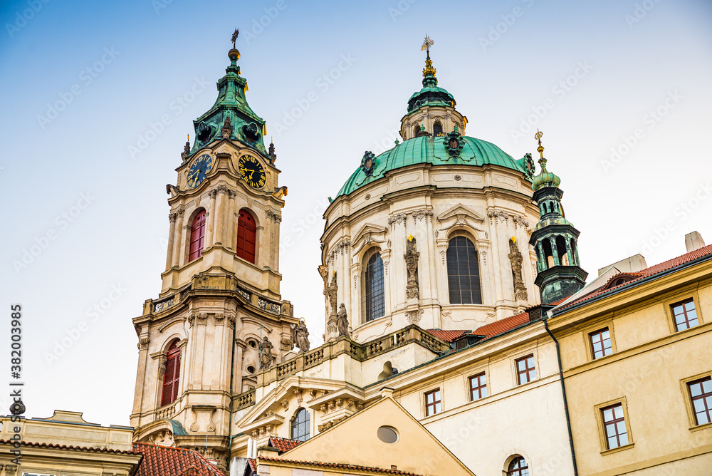 Prague, Czech republic - September 20, 2020. Details of St. Nicholas Church 