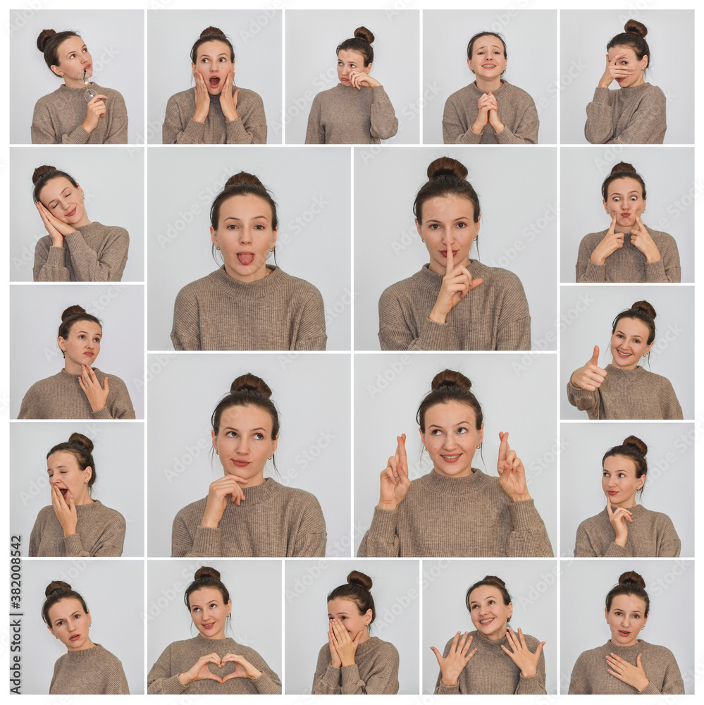 a young woman collage of different facial emotions a young woman collage of different facial emotions