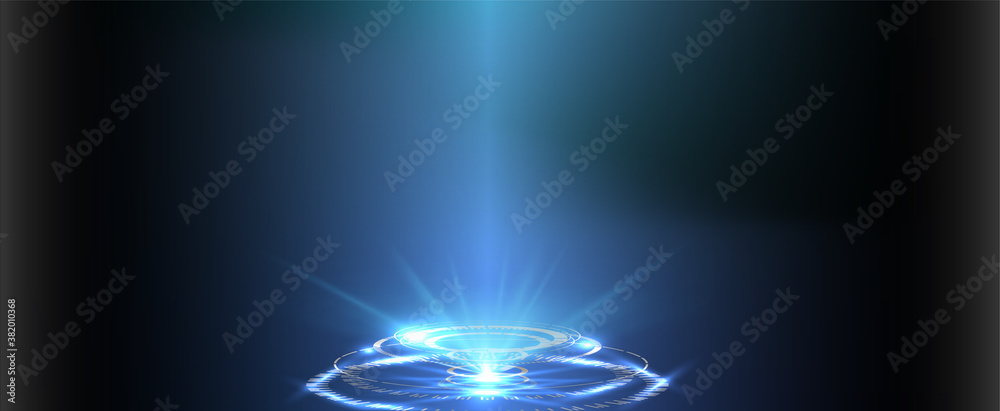 Fototapeta premium Sky-fi digital hi-tech collection in HUD style. Magic circle teleport podium. GUI, UI virtual reality projector. Abstract hologram technology. Vector Portal and hologram futuristic circle elements.