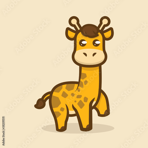 Cute little baby giraffe mascot logo design illustration