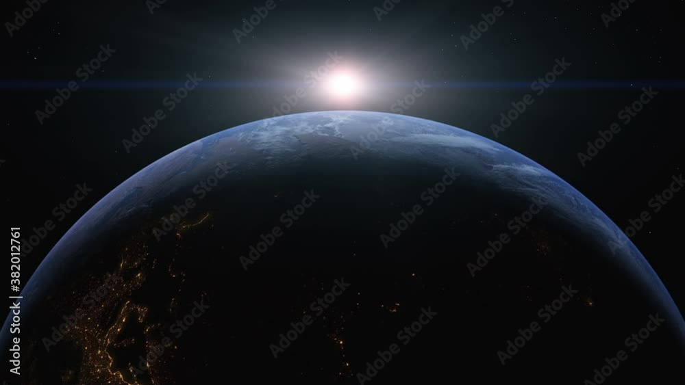 The planet earth while the sun is rising. Ultra realistic 3D render. [ProRes - UHD 4K]