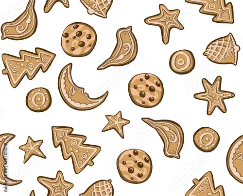 alphabet holidays ginger cookie isolated. Merry Christmas and Happy New Year figures cover by icing-sugar.