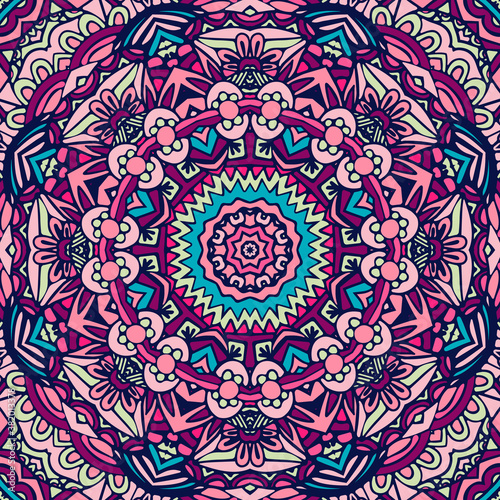 Abstract geometric floral mandala colorful seamless pattern ornamental.