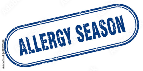 allergy season stamp. rounded grunge textured sign. Label