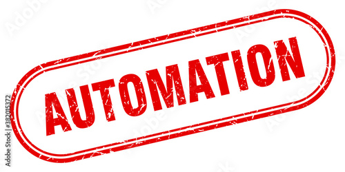 automation stamp. rounded grunge textured sign. Label