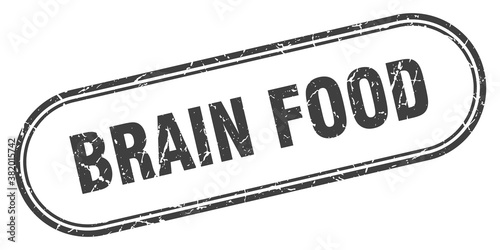 brain food stamp. rounded grunge textured sign. Label