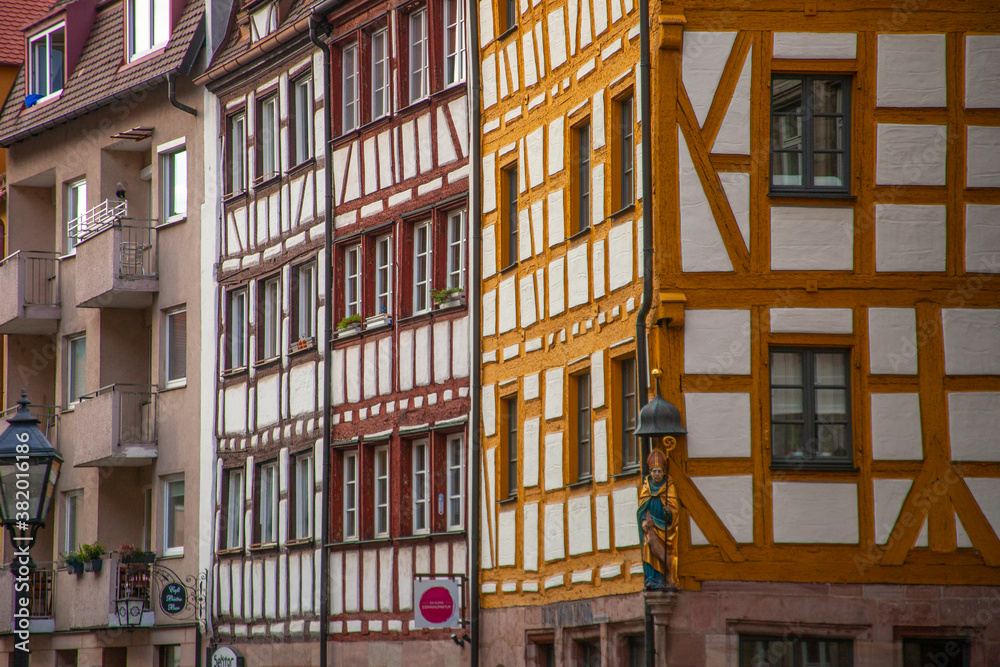 the facades of buildings in an old German town