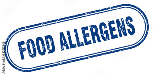 food allergens stamp. rounded grunge textured sign. Label