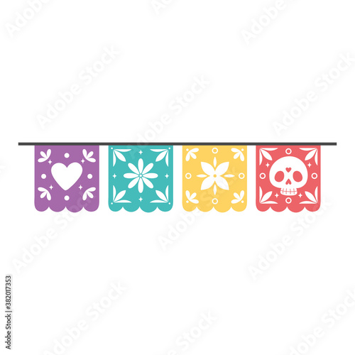 day of the dead, pennants skull flower decoration party mexican celebration