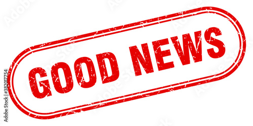 good news stamp. rounded grunge textured sign. Label