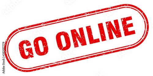 go online stamp. rounded grunge textured sign. Label