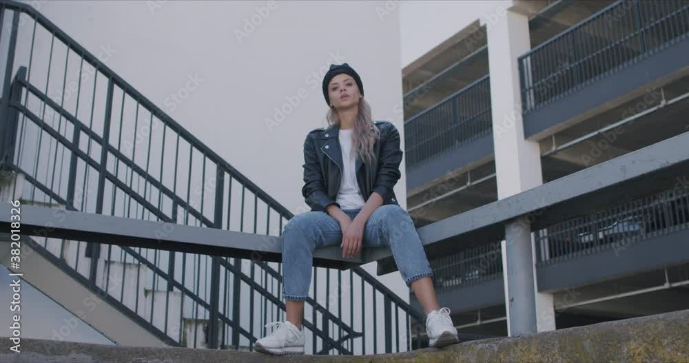 Beautiful stylish woman wearing black leather jacket Beautiful stylish woman wearing black leather jacket