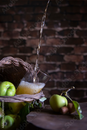 Natural apple cider in a winery in Asturias