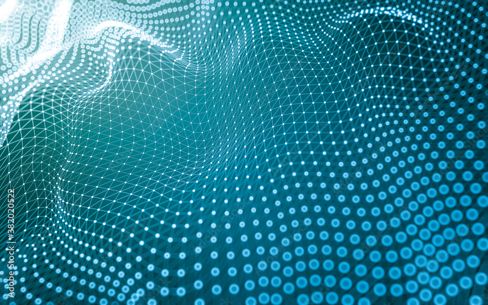 Abstract background. Molecules technology with polygonal shapes, connecting dots and lines. Connection structure. Big data visualization.