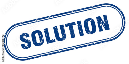 solution stamp. rounded grunge textured sign. Label