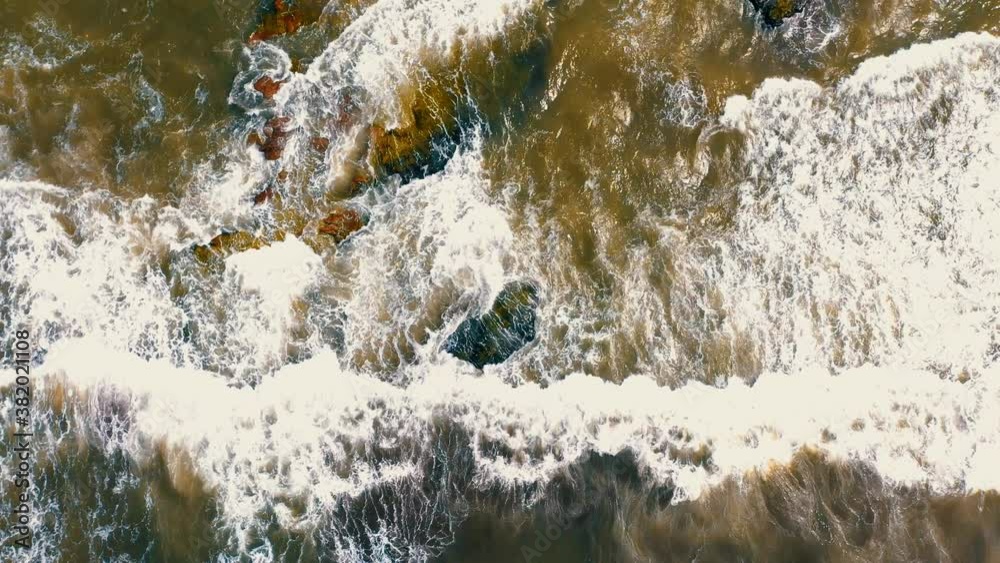 Aerial view of breaking waves in Black sea, Turkey, captured by drone. Aerial view of breaking waves in Black sea, Turkey, captured by drone.
