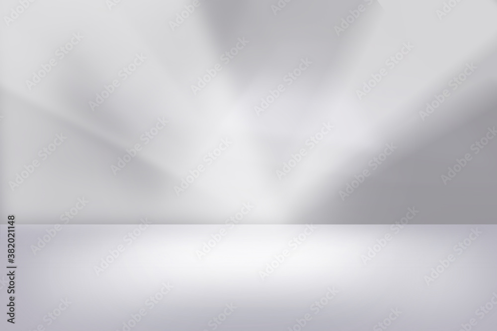 White and grey showcase for product background. Abstract gray gradient stage studio backdrop, empty room interior blank wall and floor with light from spotlight for product display White and grey showcase for product background. Abstract gray gradient stage studio backdrop, empty room interior blank wall and floor with light from spotlight for product display