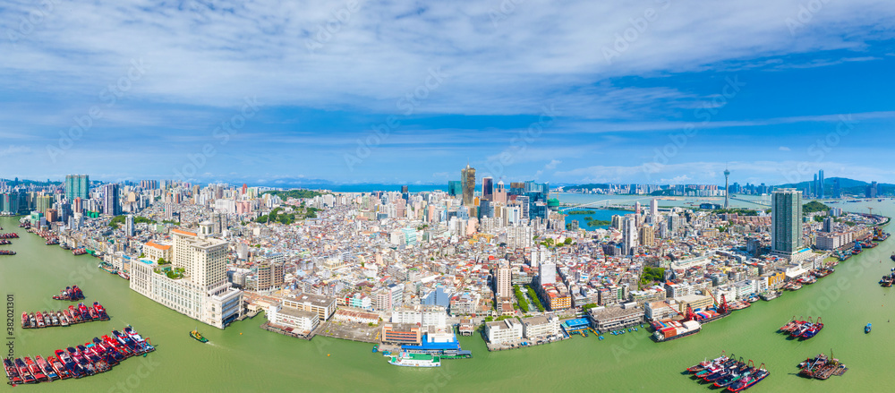 Naklejka premium Aerial photography of Macao Peninsula City Scenery in China
