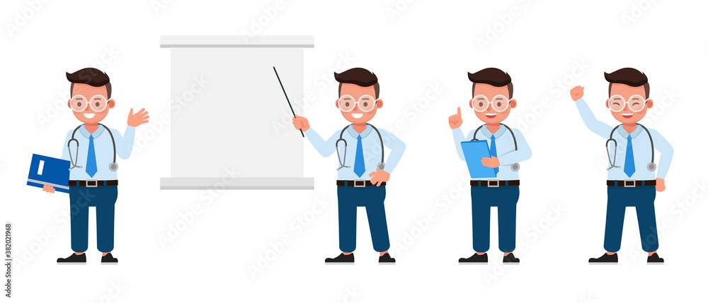 Doctor kid character vector design. Presentation in various action with emotions. Doctor kid character vector design. Presentation in various action with emotions.