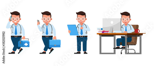 Doctor kid character vector design. Presentation in various action with emotions. 
