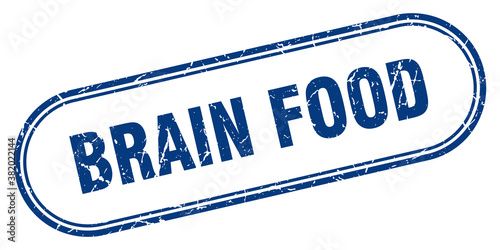 brain food stamp. rounded grunge textured sign. Label