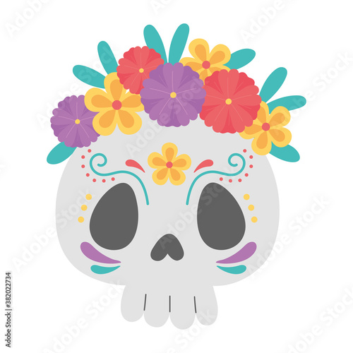 day of the dead, sugar skull catrina with flowers mexican celebration