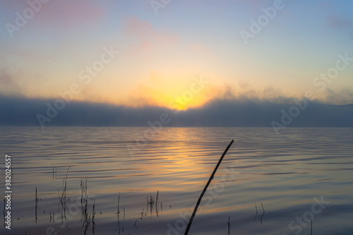 morning mist on the lake, fisherman paradise