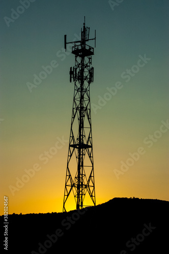 radio tower at sunset 