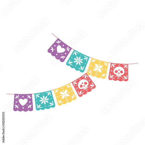 day of the dead, mexican celebration pennants skulls flowers