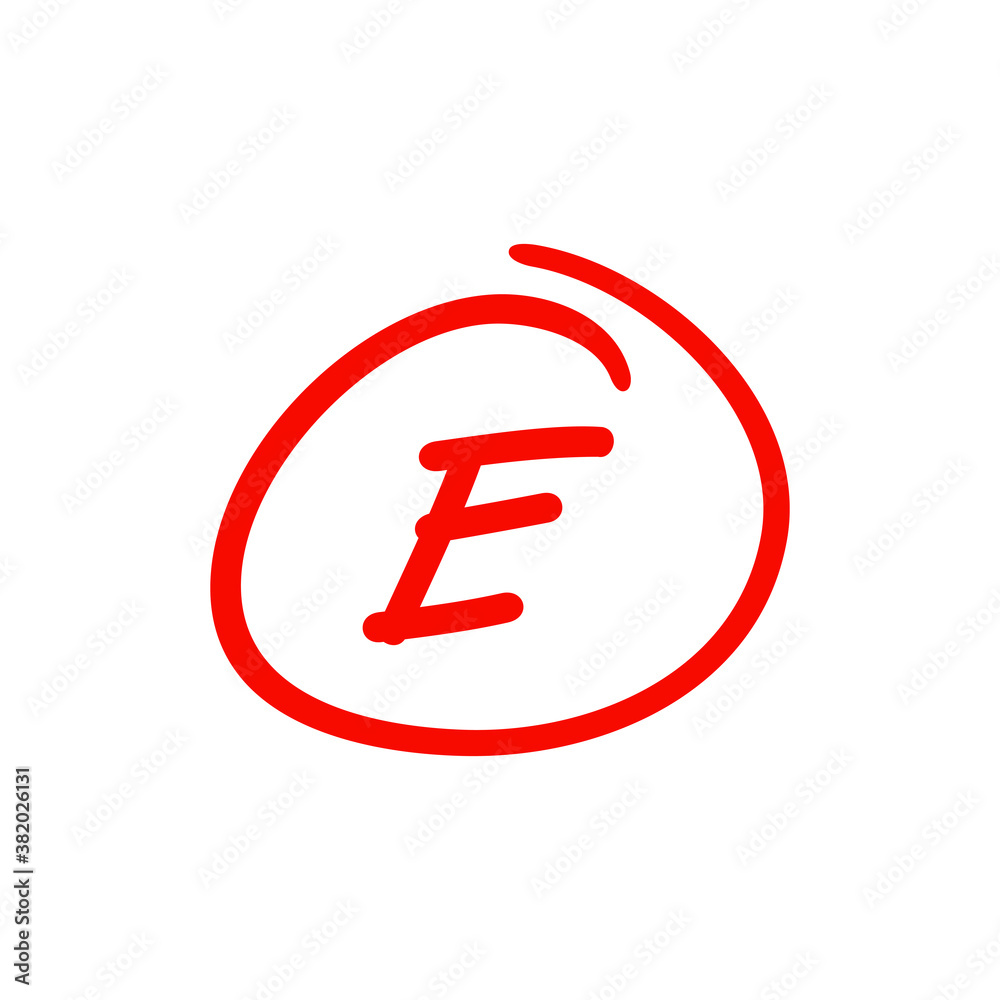 Bad exam score, letter E illustration, written with red marker, isolated on white background Bad exam score, letter E illustration, written with red marker, isolated on white background