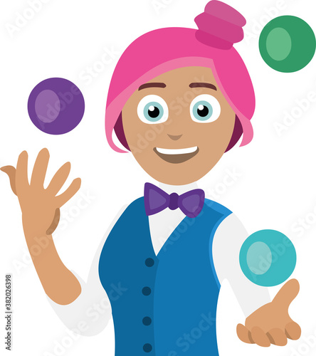 Vector illustration of a young juggler